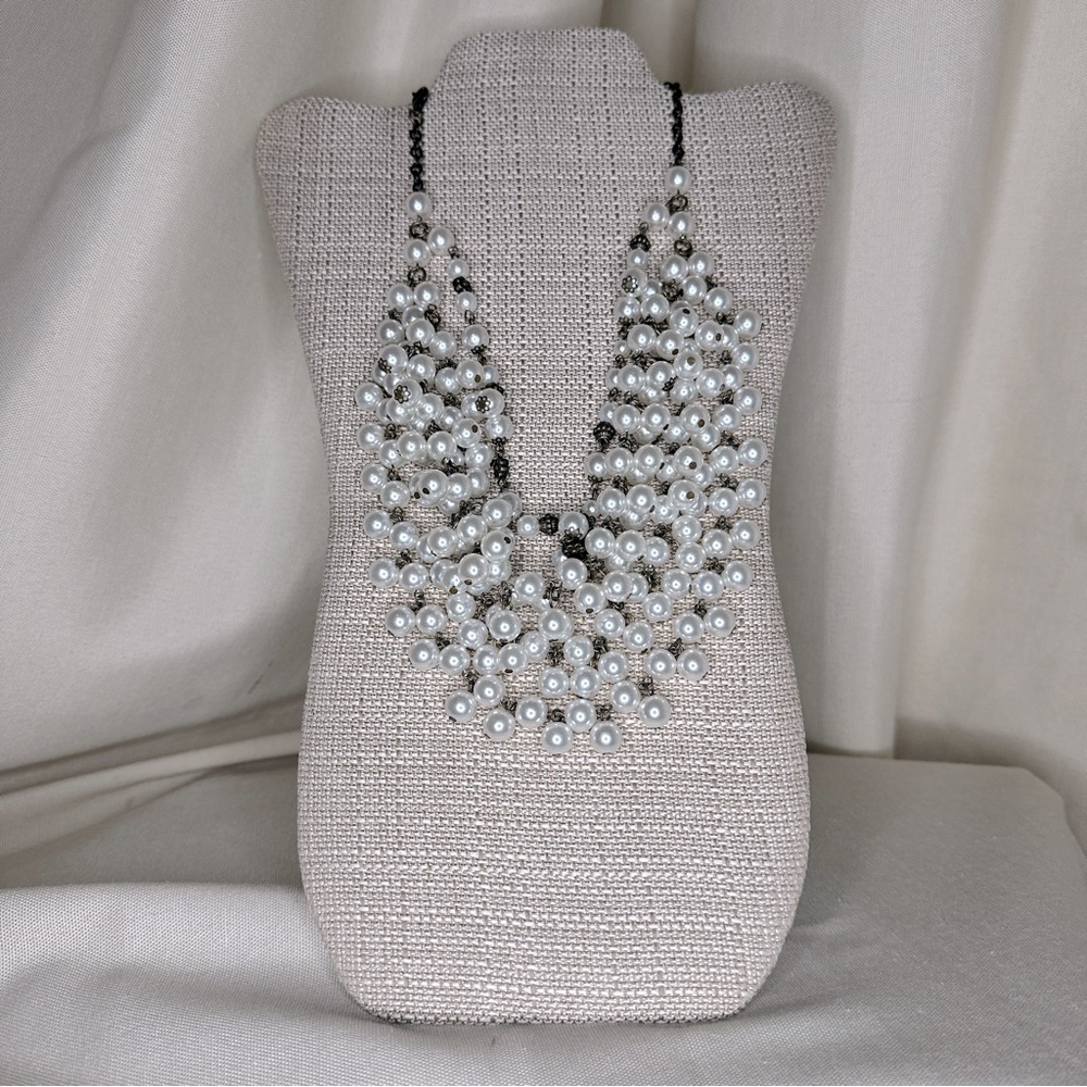 Boho Pearl Multi-strand Bib Necklace Vintage Inspired Cottagecore Rockabilly